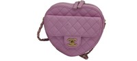 CC Pink Quilted Leather Heart-Shaped Bag