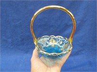 hand painted blue glass basket (6in tall)
