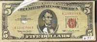 1963 $5 US RED SEAL NOTE -VG
