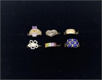 6 Rings - Size 7.5 - Marks - 925, Turkey, Gold &