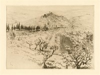 Edgar Chahine original etching "San Gimignano Coll