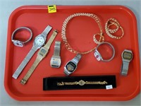 Tray Lot of Assorted Wristwatches & CostumeJewelry