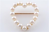 14k Yellow Gold and Pearl Heart Shaped Brooch