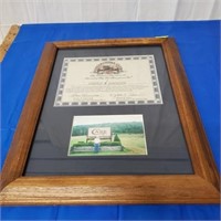 WOOD FRAMED CASE CERTIFICATE AND PICTURE