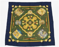 Hermes, "Les Tambours" Silk Scarf in Navy