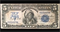 1899 $5 Five Dollar Indian Chief Silver Certificae