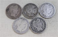 Lot of 5 barber half dollars