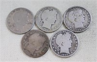 Lot of 5 barber half dollars