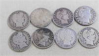 Lot of 8 barber half dollars