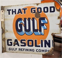 "Gulf Gasoline" Porcelain Double-Sided Flange Sign