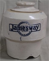 "Jamesway" blue stenciled stoneware poultry