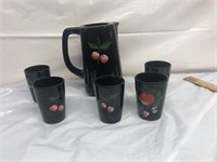 Hand painted water pitcher set with glasses