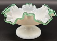 Fenton Milk Willow Green Crest Compote