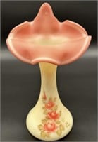 Fenton Hp Roses On Burmese JIP Vase By T Budine