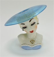 Napco lady head vase with glass hat 6", 2P1938