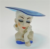 Napco lady head vase with glass hat 6"