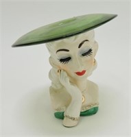 Napco lady head vase with glass hat 6"