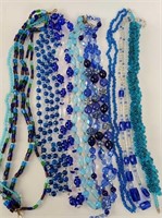 Vintage Glass Beaded Necklaces Lot Of Blues.