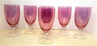 Set of 6 Pink Crystal Glasses Hand Blown
