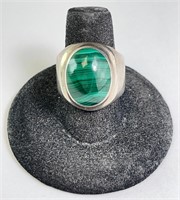 Vintage Sterling Malachite Ring 18 Grams Size 7.5