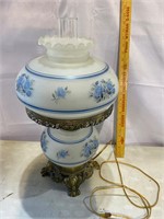 Blue Rose Frosted Hurricane Lamp