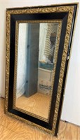 Antique Black & Gold Carved Wood Beveled Mirror