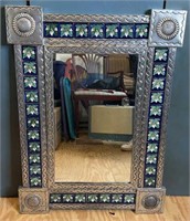 Handcrafted Embossed Tin & Ceramic Tile Mirror