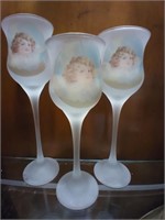 Set of 3 angel stemmed frosted glass goblets