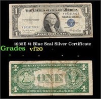 1935E $1 Blue Seal Silver Certificate Grades vf, v