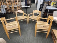 WOOD FRAME WICKER SEAT CHAIRS