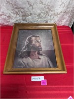 Vtg Kriebel&Bates Litho Christ Portrait Wood Frame