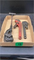 Tubing cutter, 2 pipe wrenches, e12 & 10”