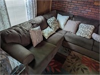 Brown 2pc. Sectional Couch w/ Pillows