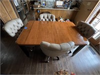 64"x42" table, 1 leaf & 4 rolling chairs