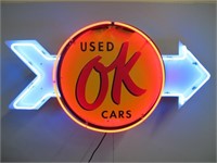 AMAZING OK CARS NEW NEON SIGN W/ CAN 49"L 24"H