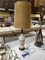 Mid-century Modern Walnut And Pottery Table Lamp