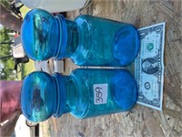2 blue jars