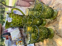 Vintage Olive Green Pitcher and glasses