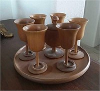 Wooden Serving Tray with Wooden Goblets Made From