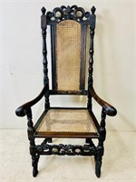 ANTIQUE WALNUT WILLIAM & MARY CANE BACK CHAIR