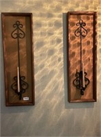 Pair of 70s Framed Wall Hanging Candle Sconces