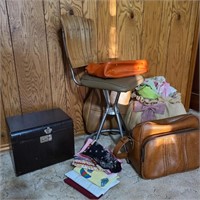 Large Lot of Vintage w/ Chair & Orange Suitcase