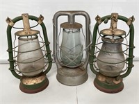 3 x Kerosene Lanterns. One Glass A/F