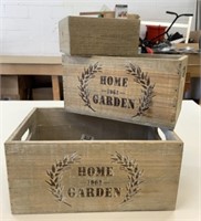 3 New Wooden Stamped Planter Boxes w/Liners