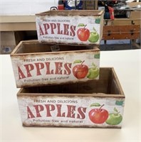 3 New Wooden Apple Stamped Planter Boxes w/Liners