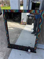 Large mirror with bead art style frame and shelf