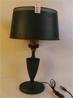 Vintage Iron Lamp w/Metal Shade - 19" Tall