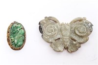Chinese Jade Butterfly & Pendant, 2 Antique Pcs