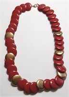 RED & GOLD NECKLACE MARKED JAPAN