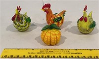 3 small art glass roosters and a pumpkin - Lenox